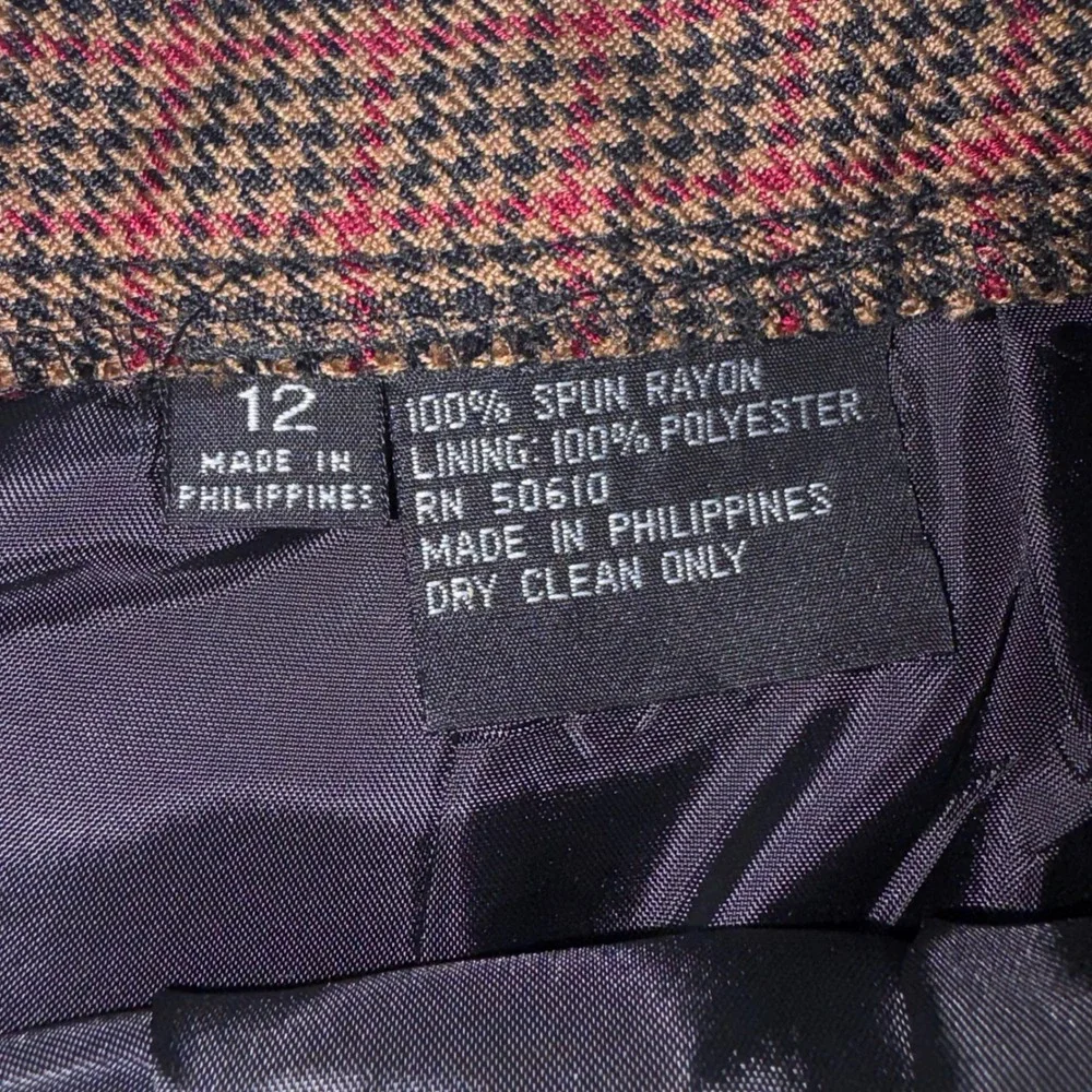 Le Suit Vintage Houndstooth Skirt Suit Set Brown Red Blazer 16 Skirt 12